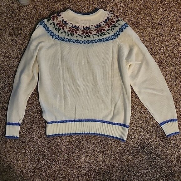 Medium Vintage Adell Barre Sweater Holiday Christmas Sparkly Snowflake White - Picture 5 of 8